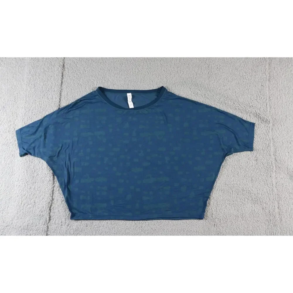 Lululemon Tee Shirt Womens 2 Blue Green Go Om Short Sleeve Mini Ghost Weave